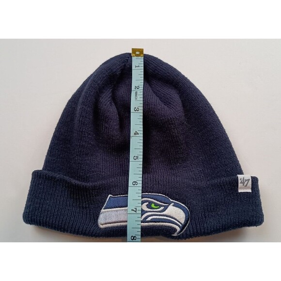 Authentic '47 Seattle Seahawks Basic Knit Dark Navy Raised Cuffed Beanie Hat - Picture 7 of 7
